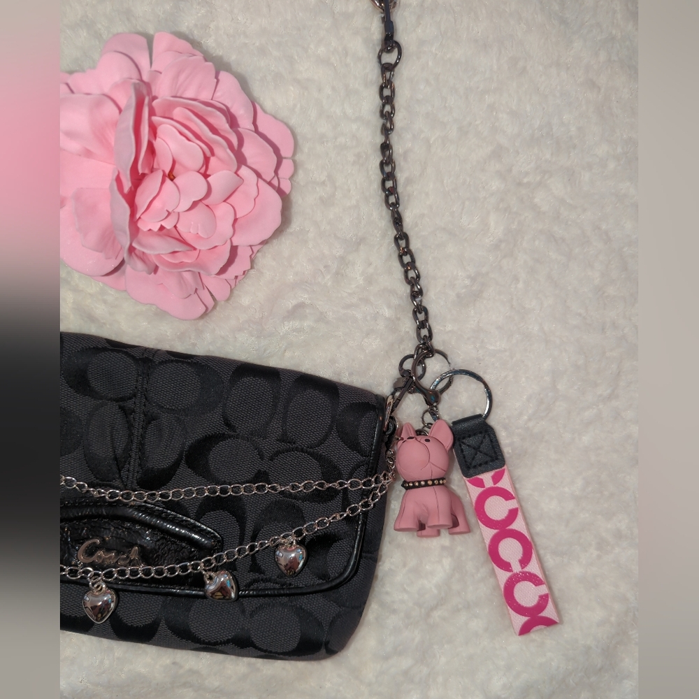 Coach Upcycled Pink French Bulldog Keychain Pink Logo Wrist Strap Chain Extender - Picture 4 of 4